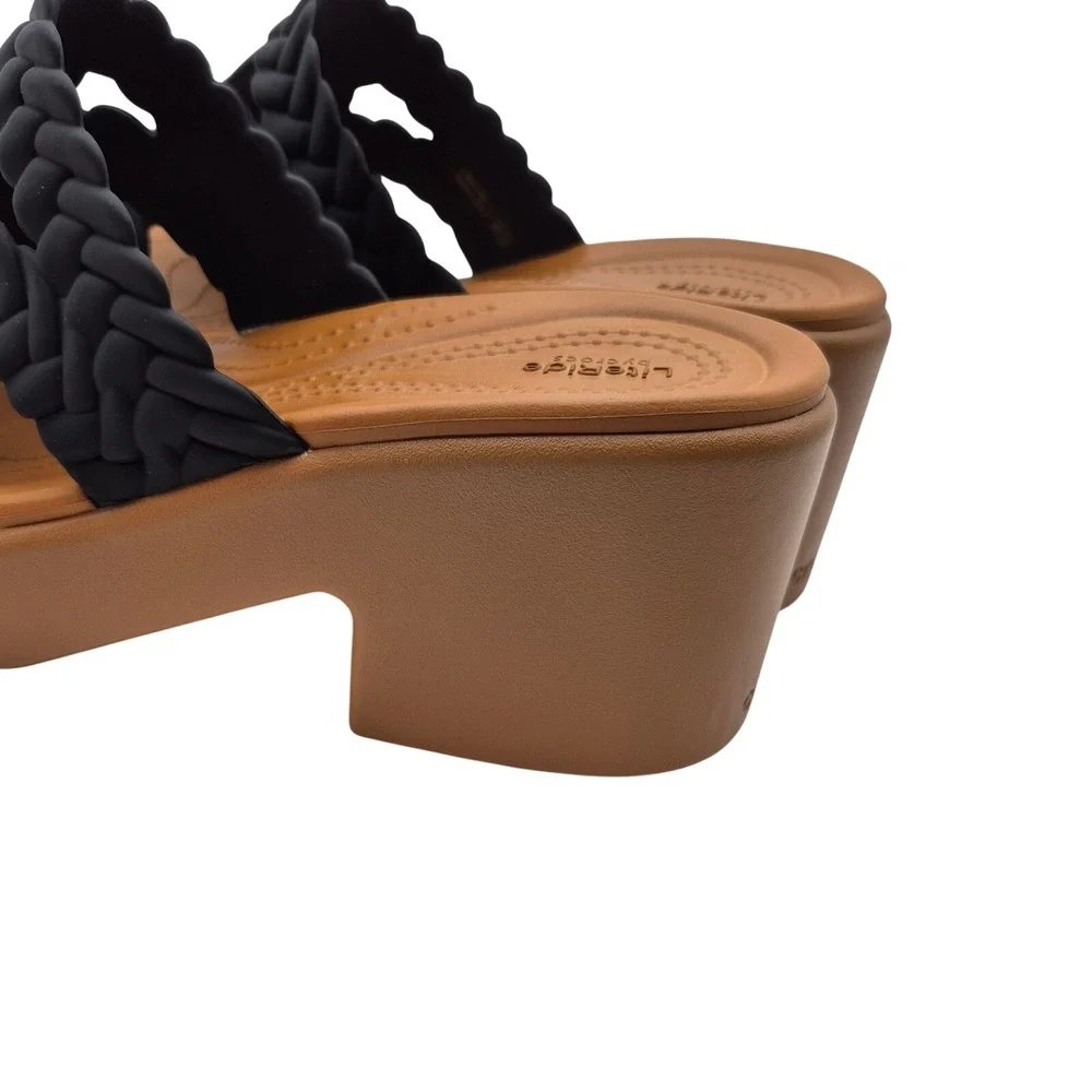 Crocs Brooklyn Woven Slide Heel Platform Sandals Noir Black Women's Size 9 Shoes